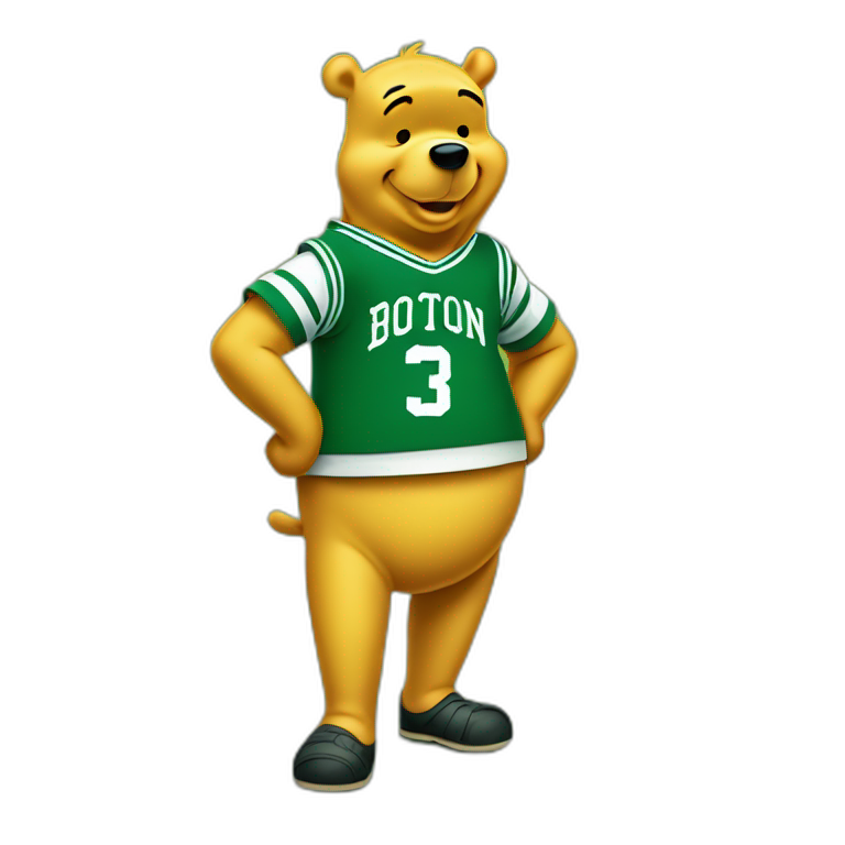 Winnie-the-Pooh wearing green boston celtics jerssey emoji