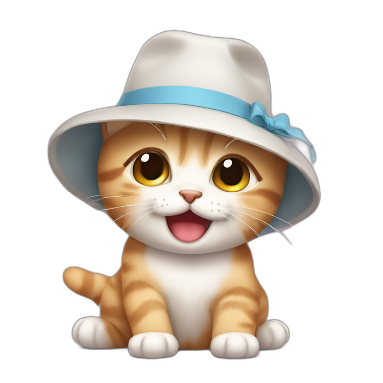 cute kitten in a hat smiling and crying emoji