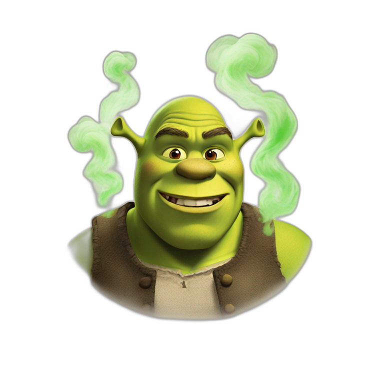 Shrek with green smoke behind emoji