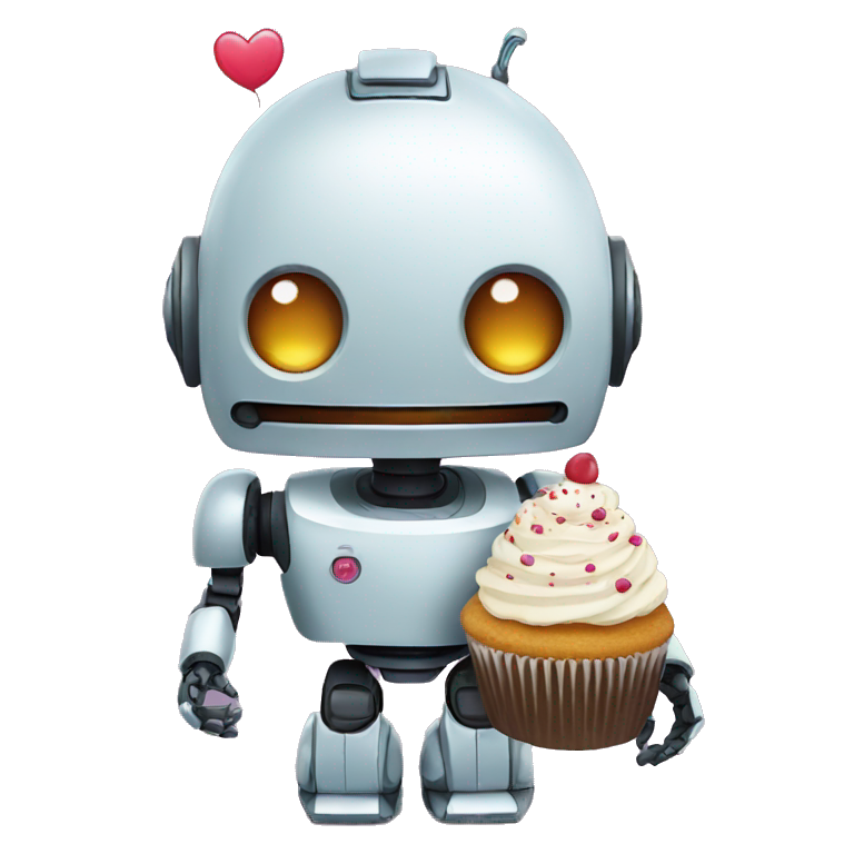 A robot with a cupcake emoji