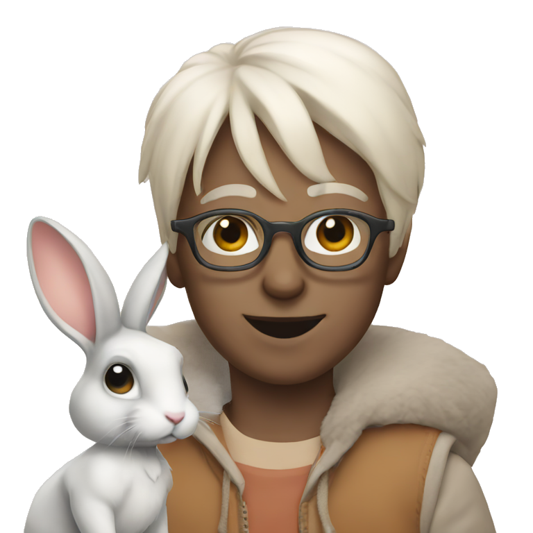 adorable boy with rabbit emoji