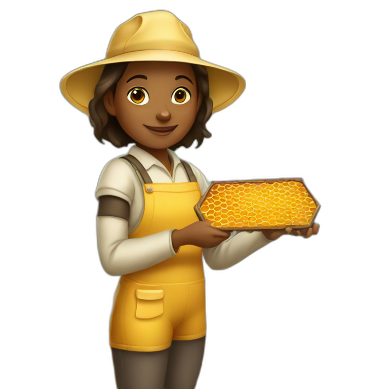 Young Brown girl beekeeper holding honeycomb emoji