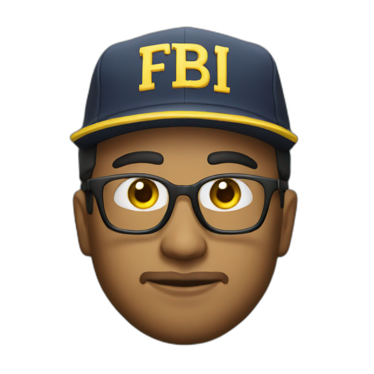 man with yellow "FBI" letters on his cap emoji