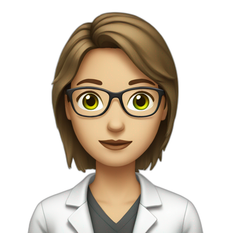 chemist female brown hair light skin green eyes with glasses emoji