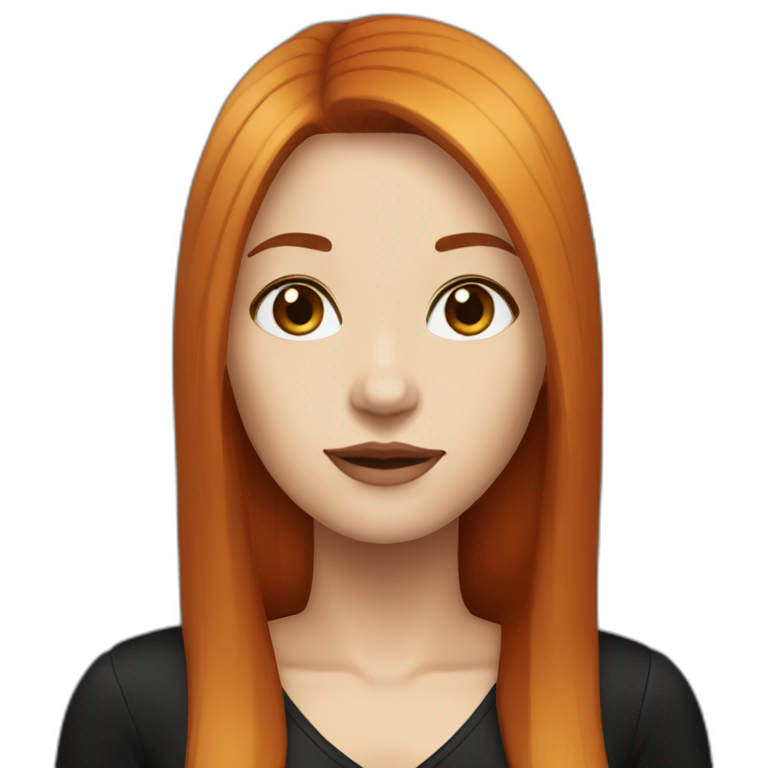 woman with long straight ruby hair, white skin and black shirt emoji