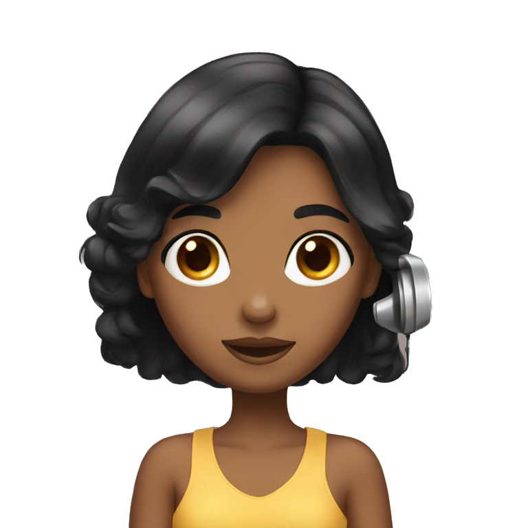 a black hair girl with phone  emoji