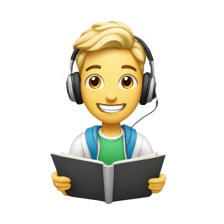 white happy student listening to music on class emoji