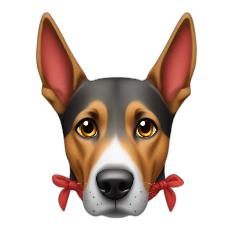 Coonhound/German Shepherd dog wearing small plain red bandana walking with left floppy ears emoji