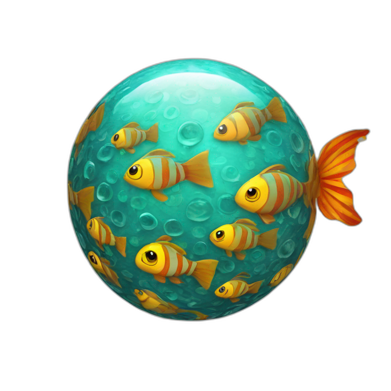 3d sphere with a cartoon hypnotic vine Tropical Fish skin texture with feminine eyes emoji