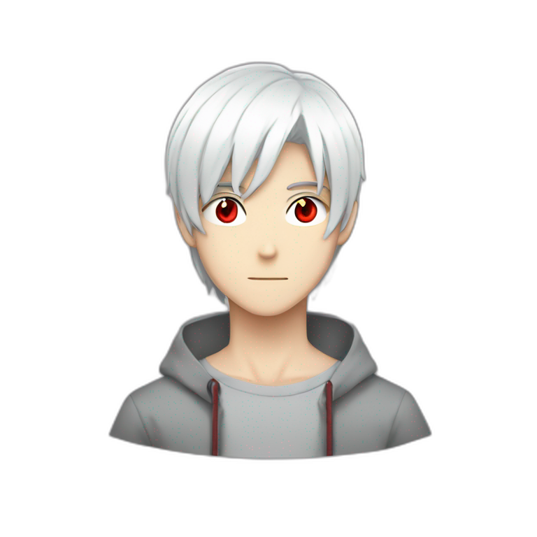 A white haired anime boy with red eyes emoji