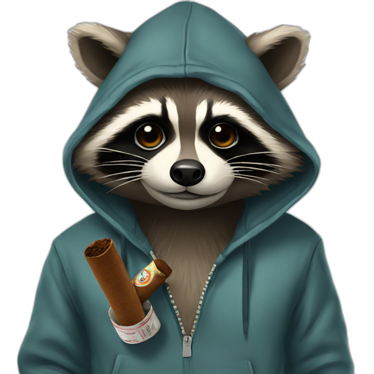 raccoon in a hoodie smoking a cigar emoji