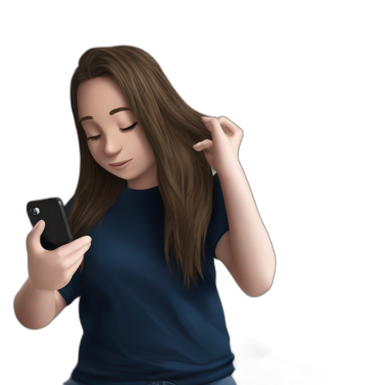 brown-haired girl holding smartphone emoji