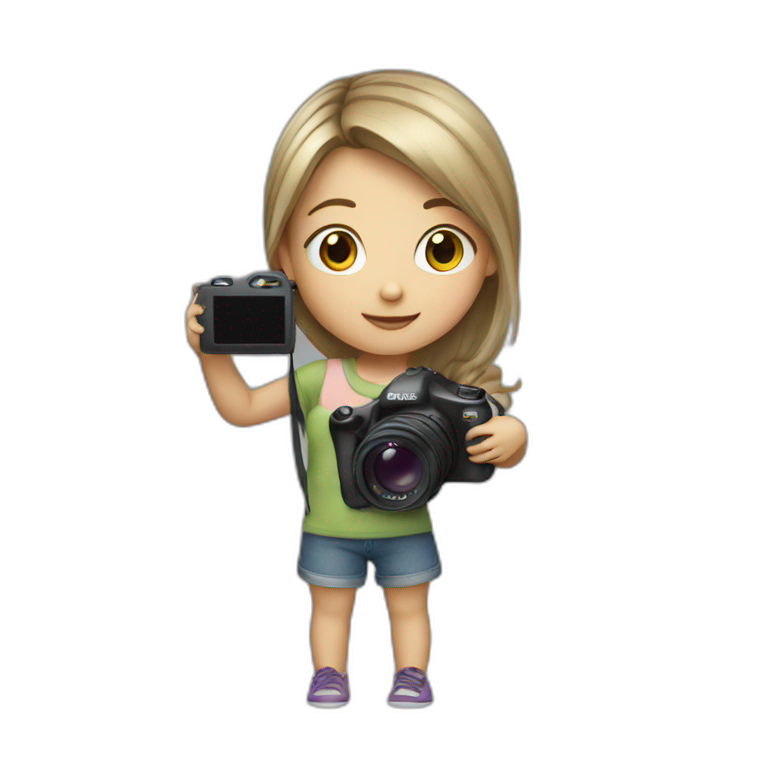 young dark blond hair girl with camera emoji