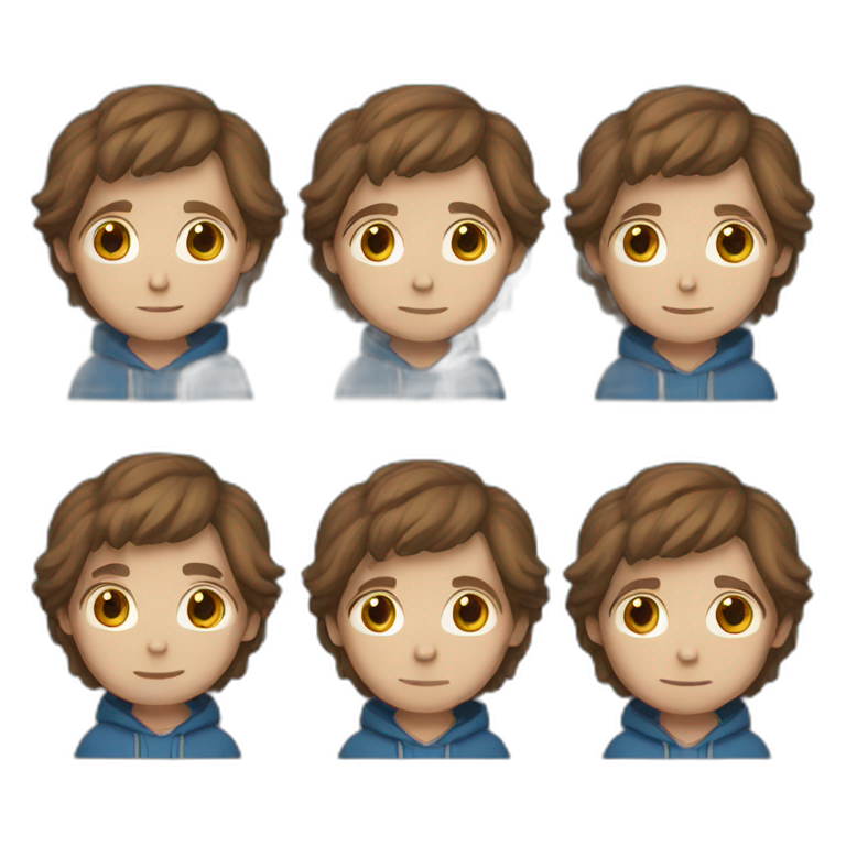 male, blue hoodie, brown hair, emoji