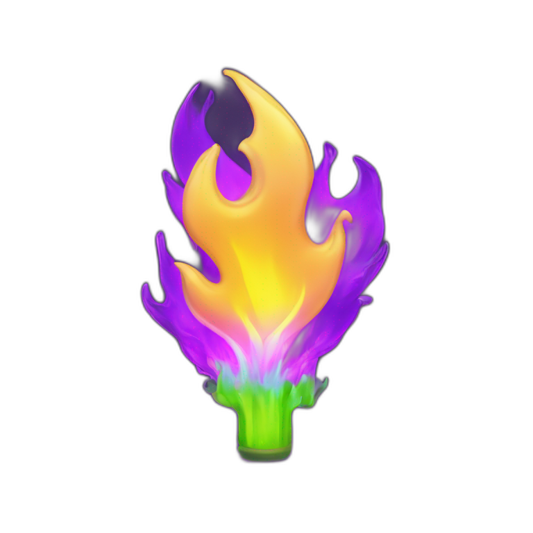 Fire Cyber emoji of a FUTURISTIC HIGHTECH 3D Fire colors Lemon green and purple neon Fire emoji
