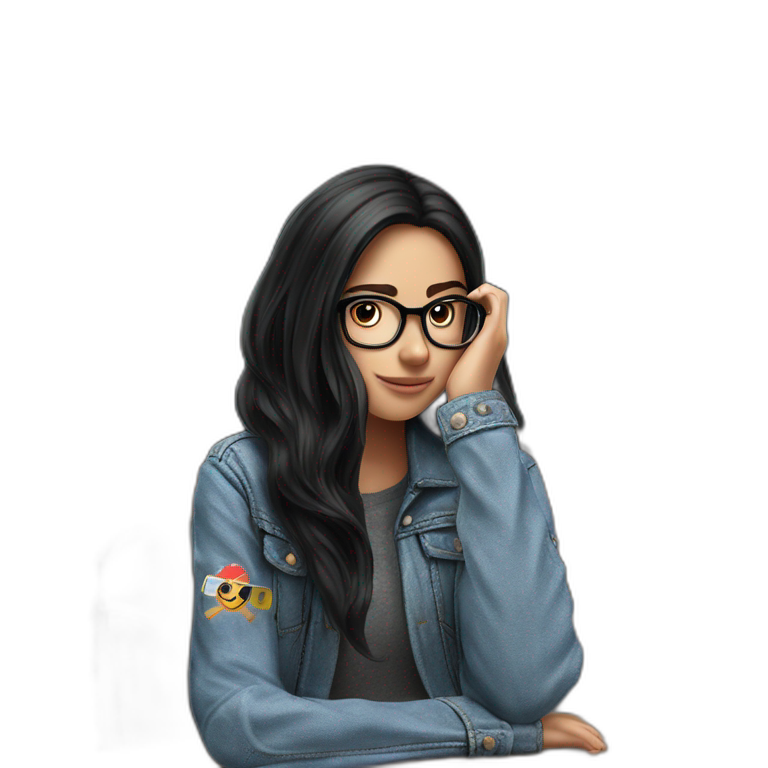 thoughtful girl in denim jacket emoji