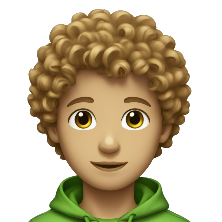 light brown curly haired boy with green eyes emoji