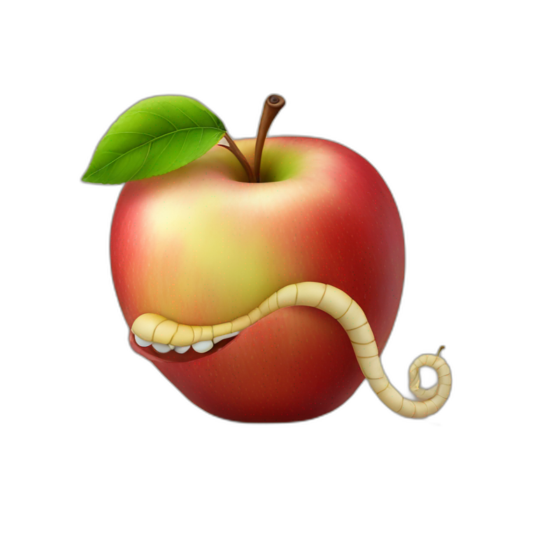 realistic Apple with worm emoji