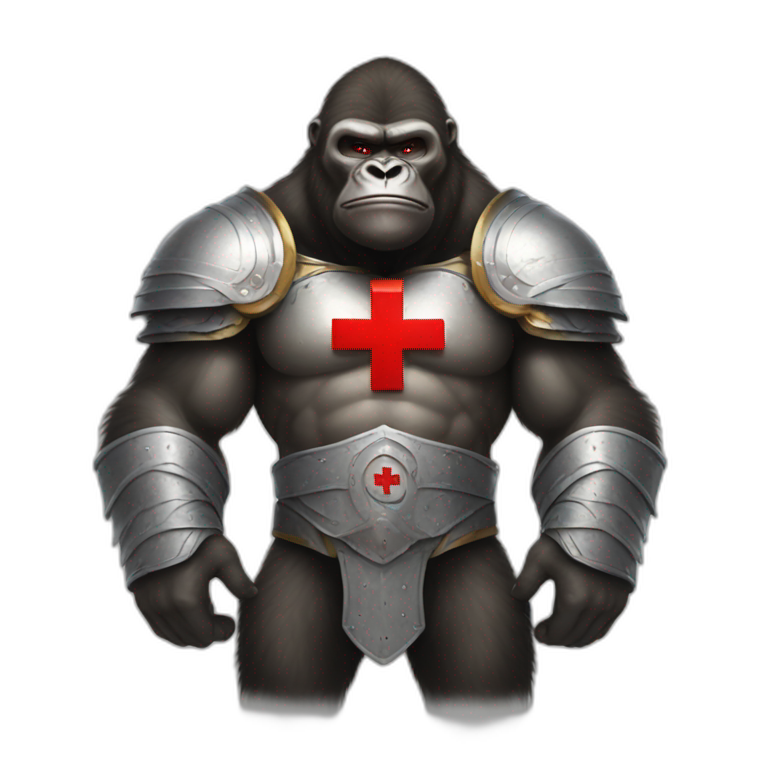 Buff Gorilla wearing a Crusader armor with the holy red Cross emoji