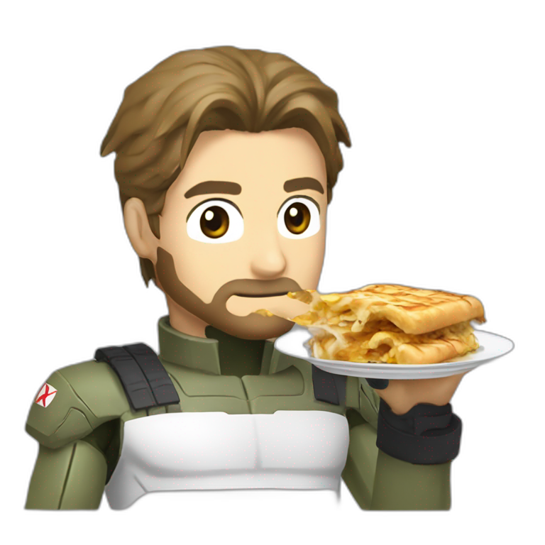 Croatian Solid Snake from Metal Gear Solid eating burek emoji
