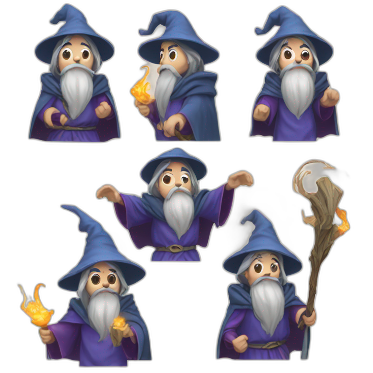 wizard gamer with different emotions or actions in the style of ghibli emoji