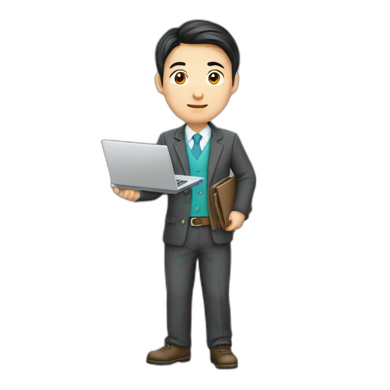 IT specialist man Kazakh in national clothes with laptop in hands emoji