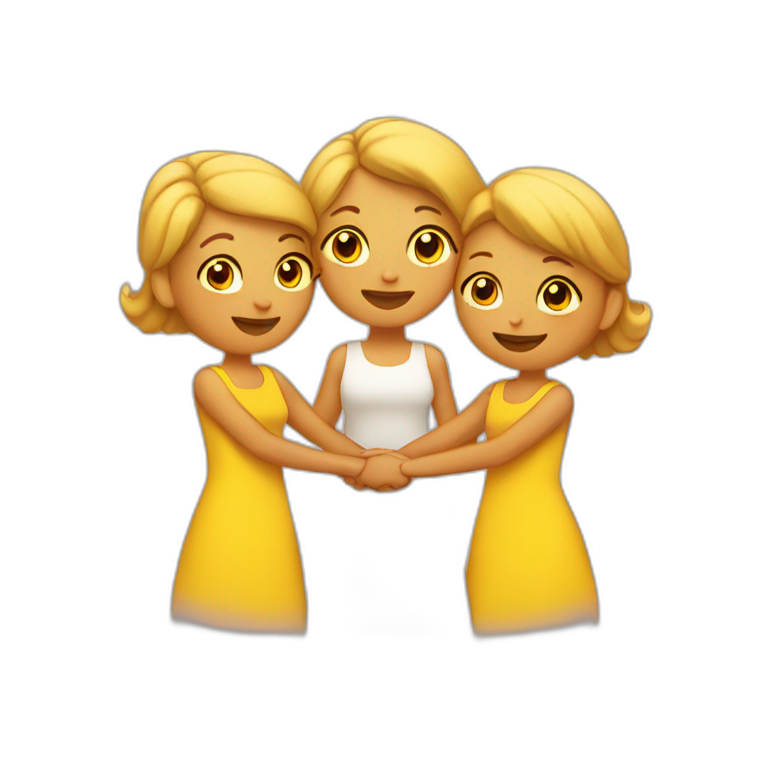 three yellow women holding hands emoji