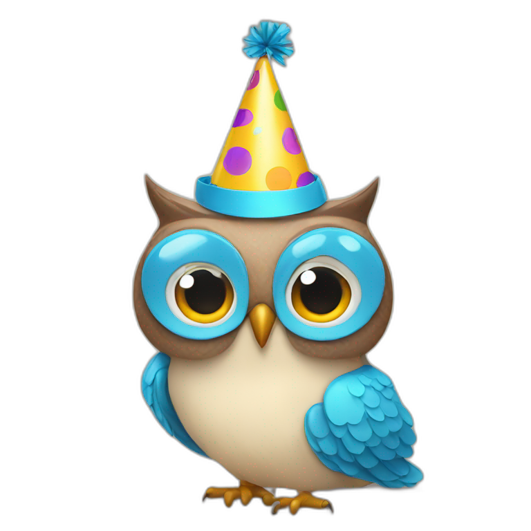 an owl with a party hat emoji