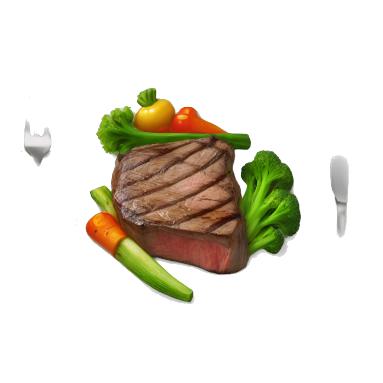 cooked steak and cooked veggies on a plate emoji
