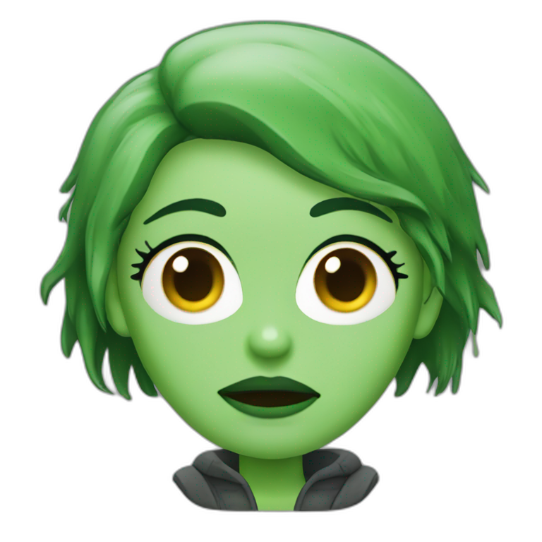 zombie woman with green hair and a green ushanka emoji