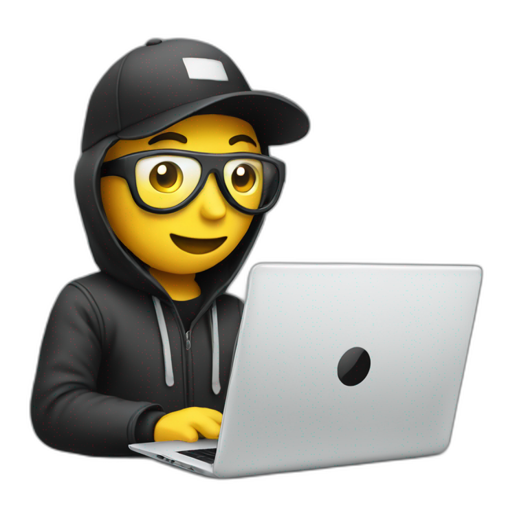 Hacker wearing a cap using laptop emoji