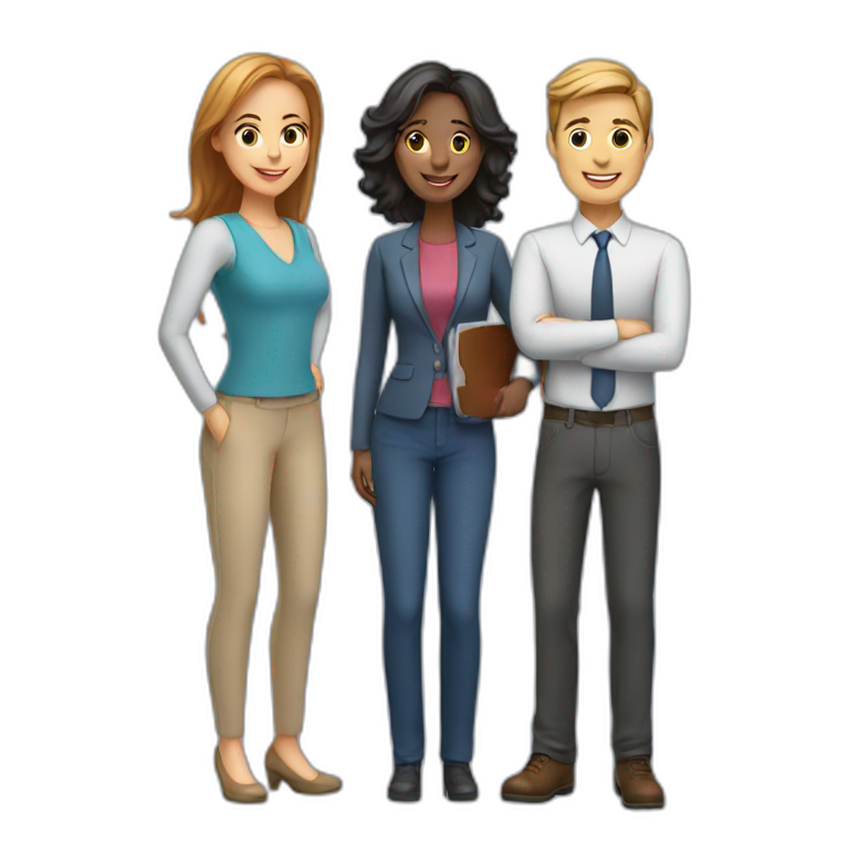 virtual education team 2 women and 1 men emoji | AI Emoji Generator