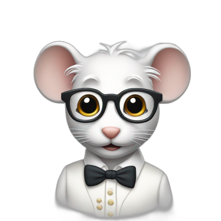 old jerry mouse with spectacles and white hair and white dress emoji