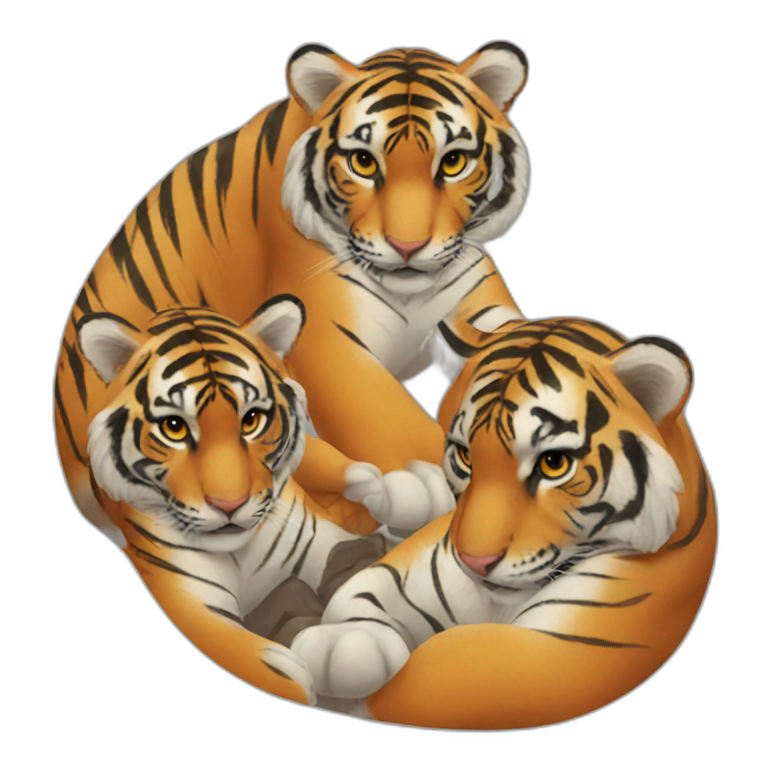 3 tigers cuddeling emoji