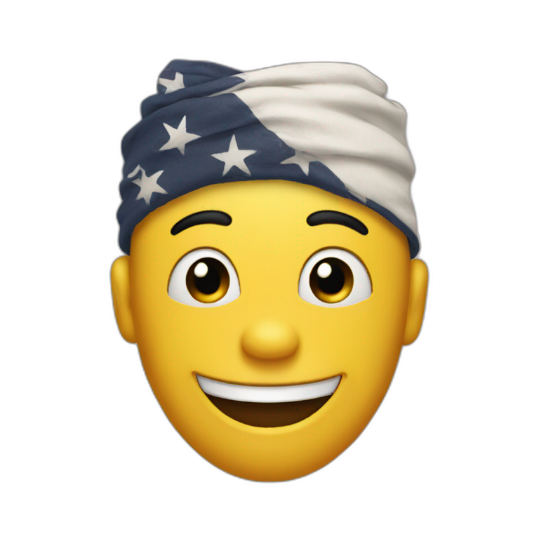 A happy face emoji with a bandana on his head emoji