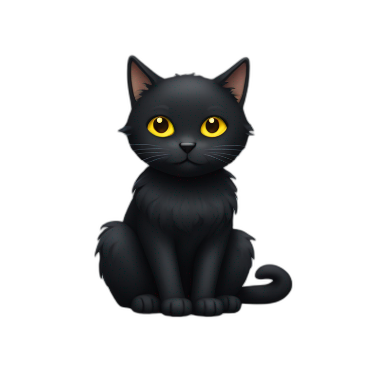 Black cat with yellow eyes and fluffy emoji
