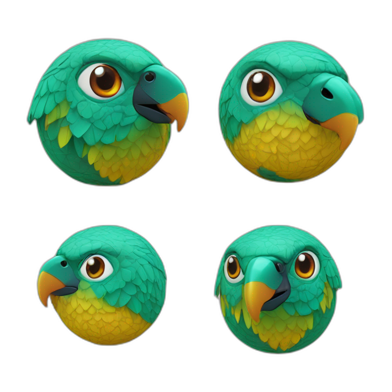 3d sphere with a cartoon Parrot skin texture with Eye of Horus emoji
