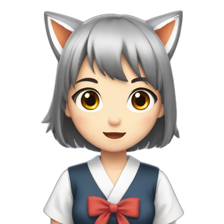Surprised black haired fox girl in Japanese school uniform emoji