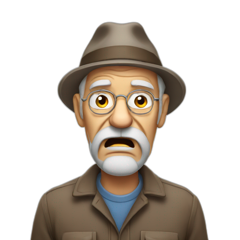 A grumpy old man with a grimace on his face emoji