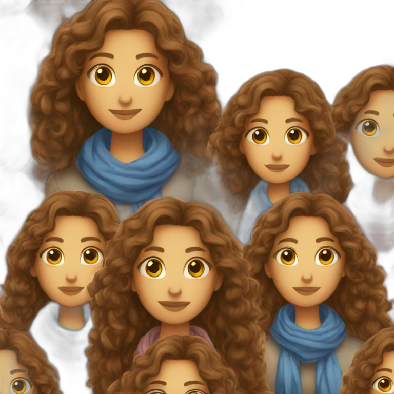 Girl with brown long curly hair in riffindor scarf clothes emoji