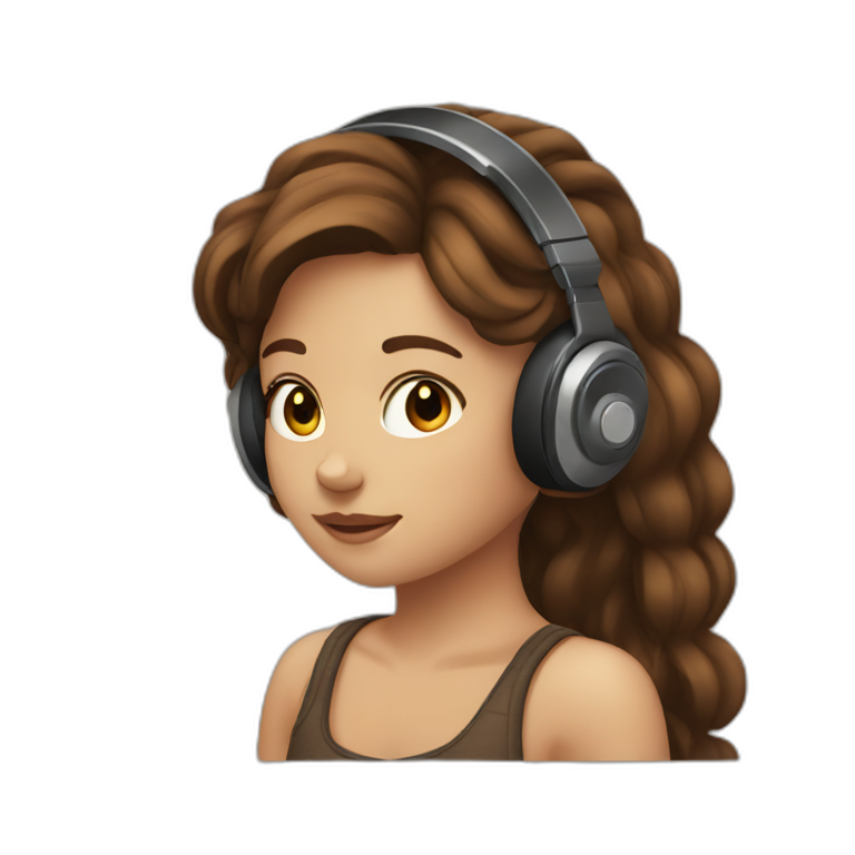a girl with brown hair loving music emoji