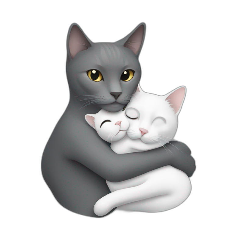 White grey cat cuddling brunette lady emoji
