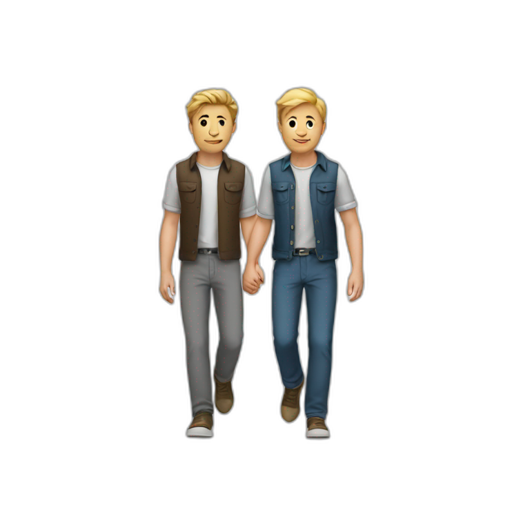 Two white guys holding hands walking emoji