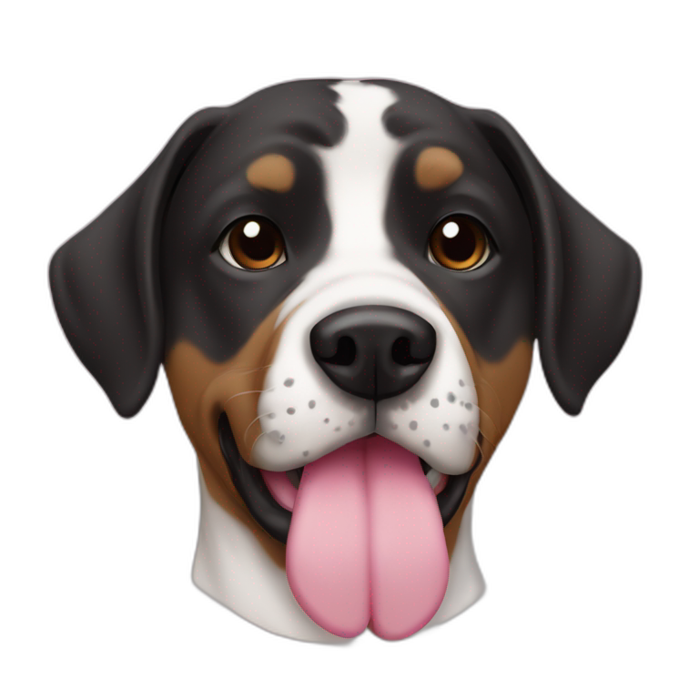 Dog pit mix black face with white spot on snout white chest pink tongue brown eyes spotted nose emoji