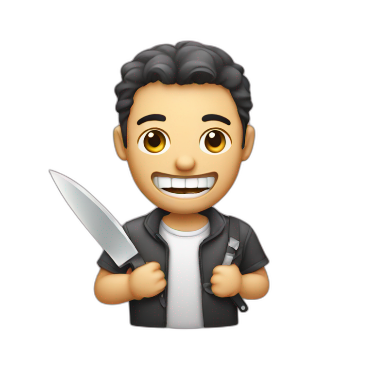 a program developer holding a knife with his teeth emoji
