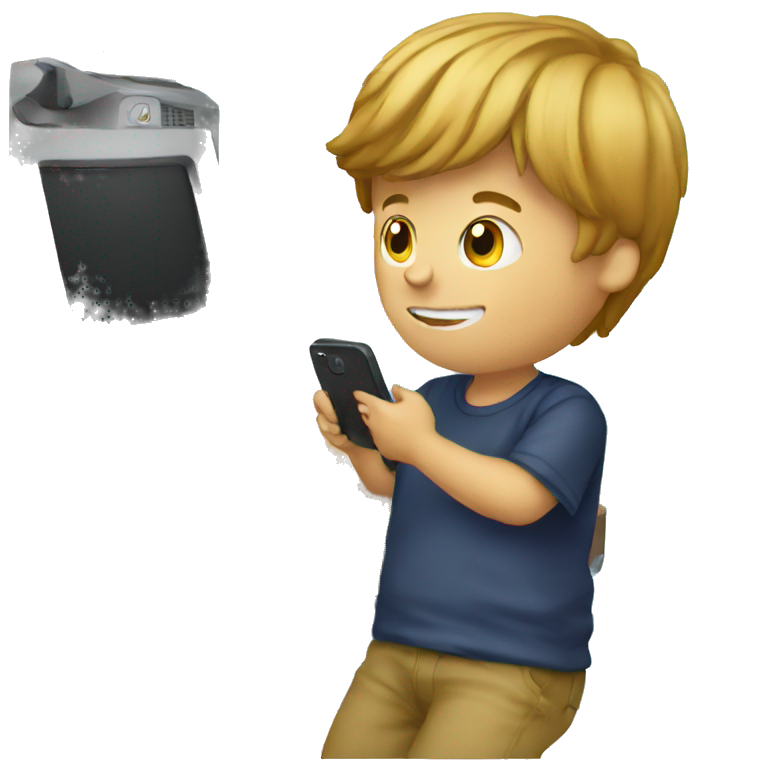 Boy playing phone emoji