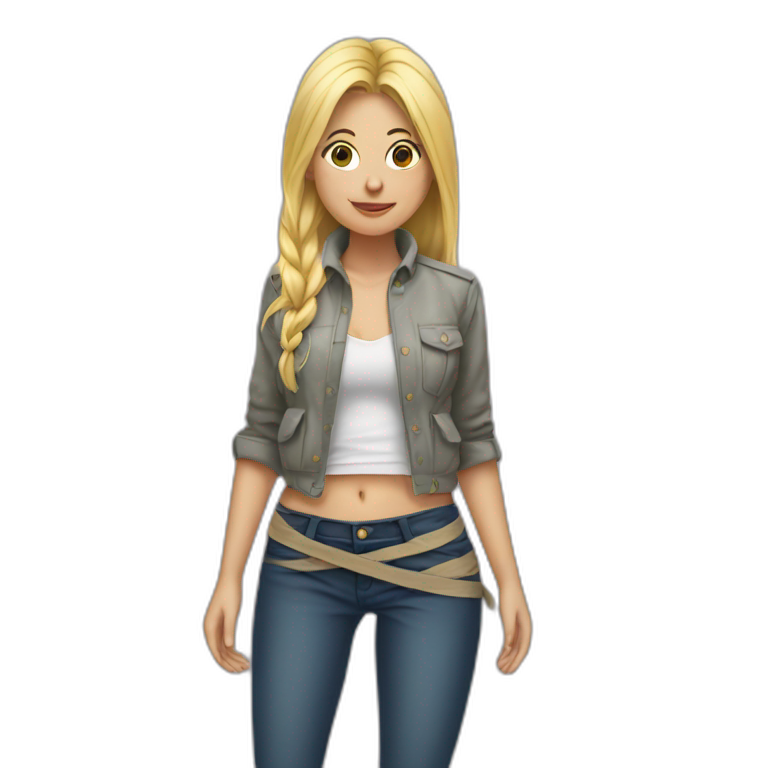 Blonde girl jacket off and tied around waist emoji