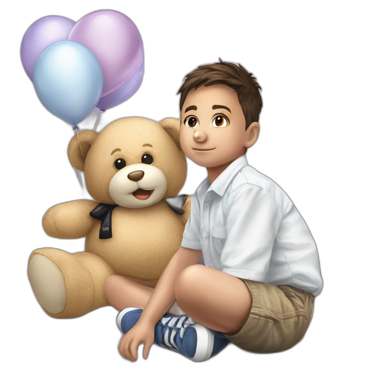 adorable boy with teddy emoji