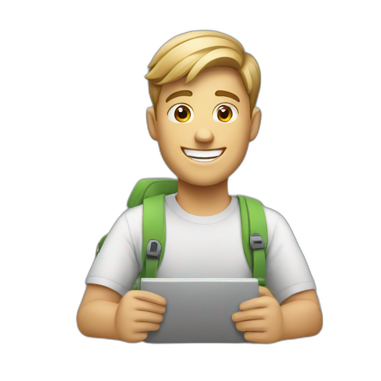happy white male student with computer emoji