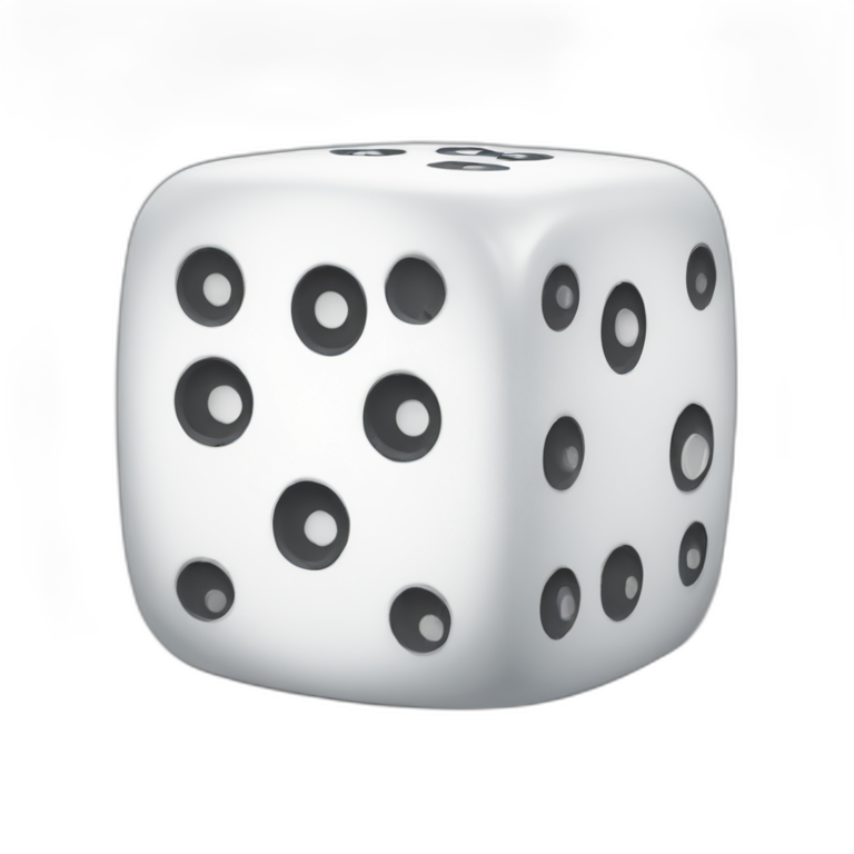 white dice with 5 3 4 on the faces emoji